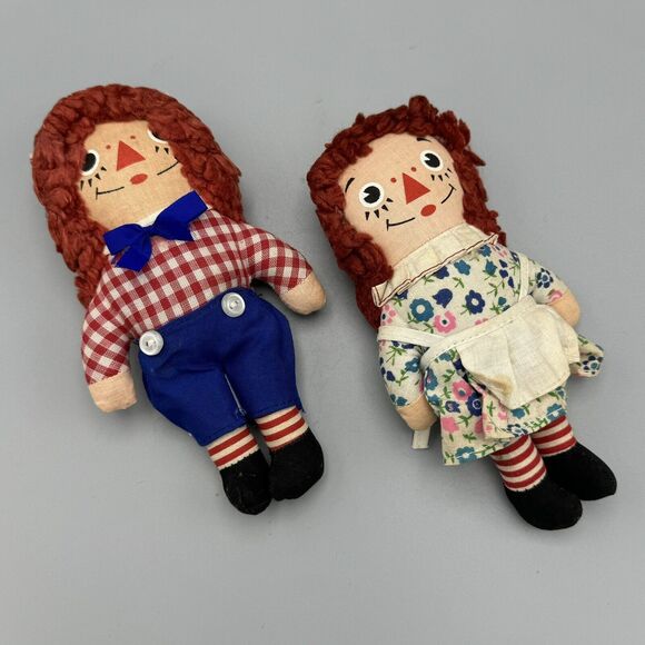 Vtg Knickerbocker Raggedy Andy and Raggedy Anne 6.5” Dolls Cloth Rag Doll Toys - Picture 1 of 12